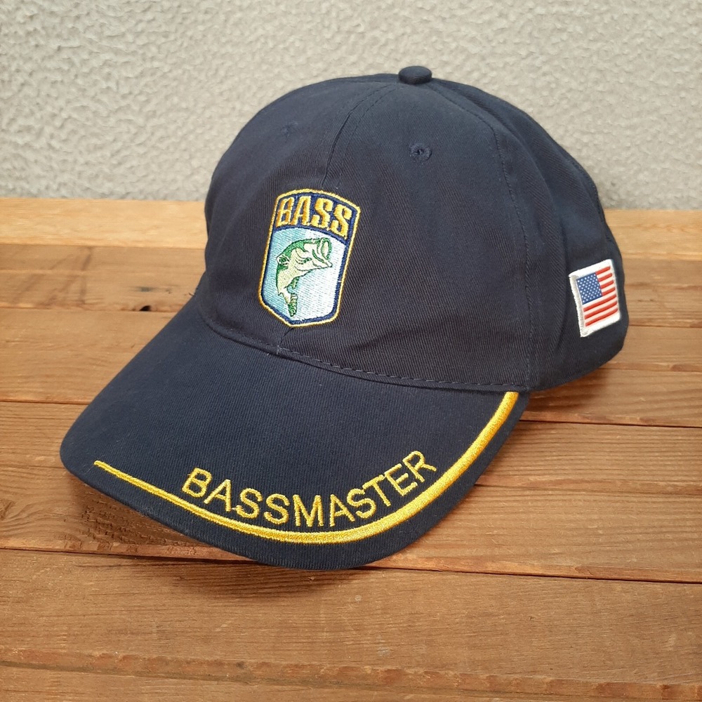 Bassmaster Hat Adult Blue Strap Back Dad Cap Outdoors Bass Fishing Boating